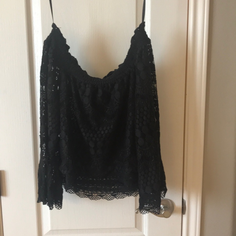 BEBE Black Lace Bardot / Off the Shoulder top